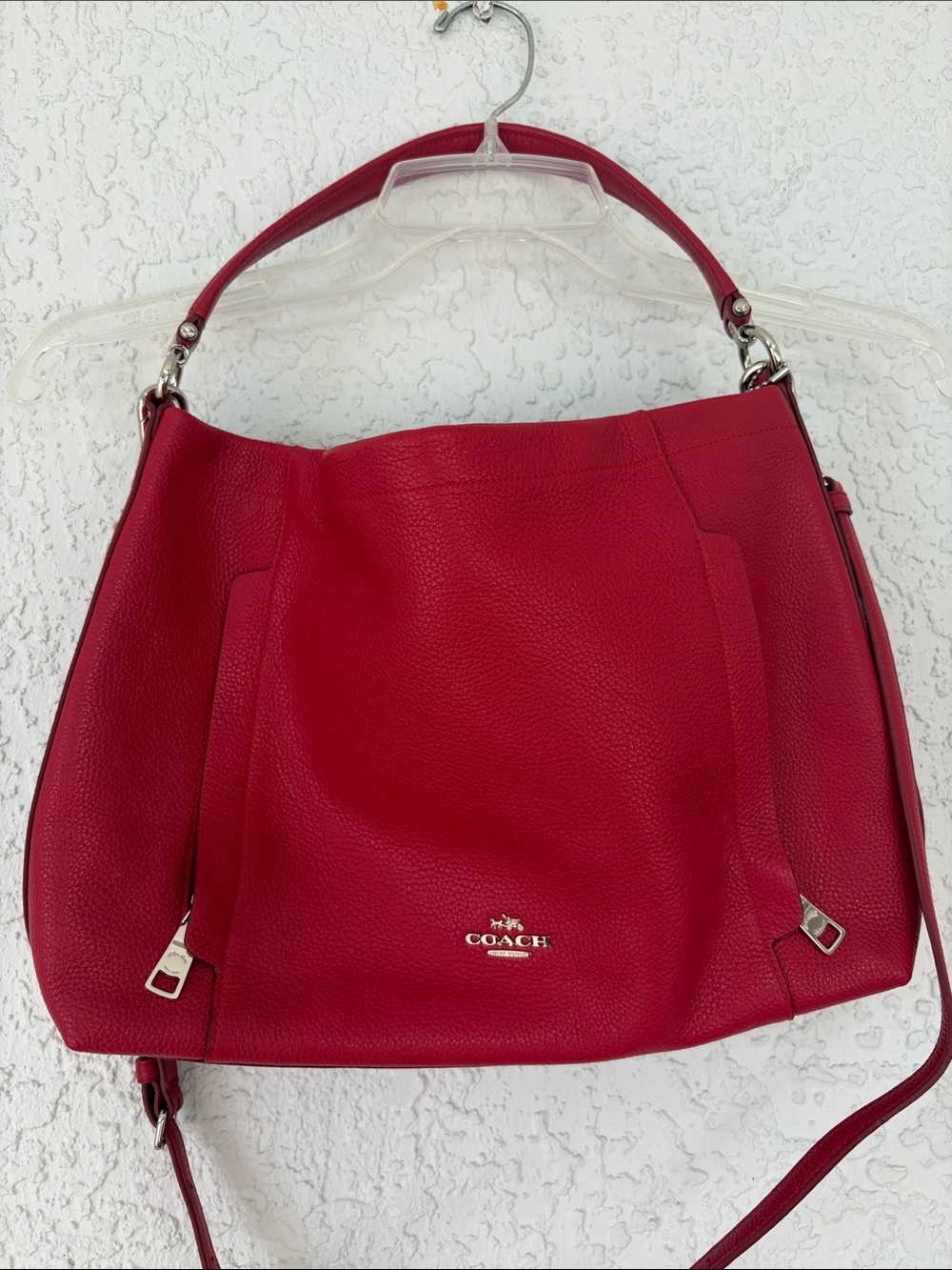 Coach Red Pebble Leather Shoulder Bag/crossbody